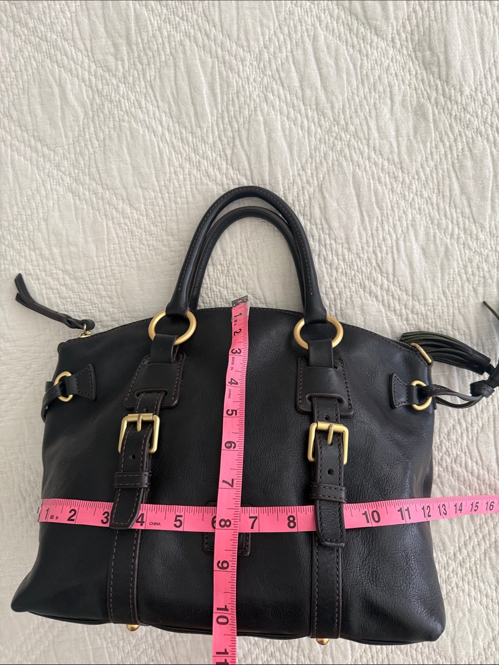 Dooney & Bourke Florentine Black Leather Satchel Bag Gold Accents READ Descripti - Picture 12 of 16